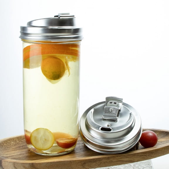 Reusable 86mm Metal Shaker Lids for Wide Mouth Mason Jars Leak Proof Anticracking Seal Flip Lids for 16/24/32/64oz Coffee Drink Covers (2PCS