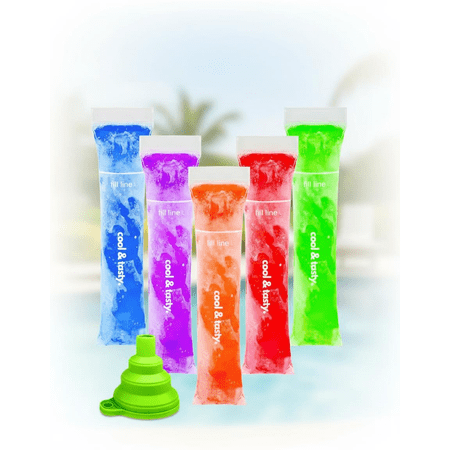 Reusable 8x2 Inch Freezer Tubes with Zip Seals for DIY Ice Pops, Yogurt, Juice & Smoothies - Includes Funnel, BPA-Free, Dishwasher Safe Popsicle Mold Bags