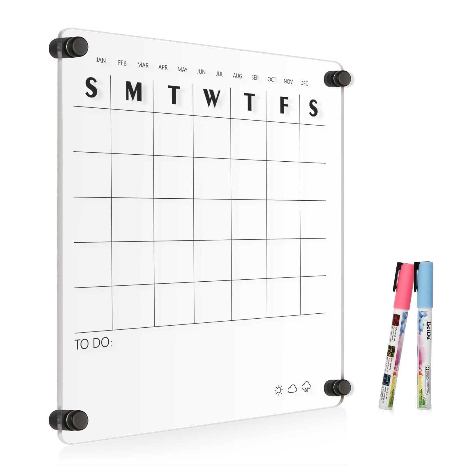 DOLLAR BOSS Reusable Acrylic Wall Calendar Clear Acrylic Monthly Wall Mounted Calendar Non-Magnetic 12"x12" Month Planner Memo Board for Home, Office, School, Task Organizer