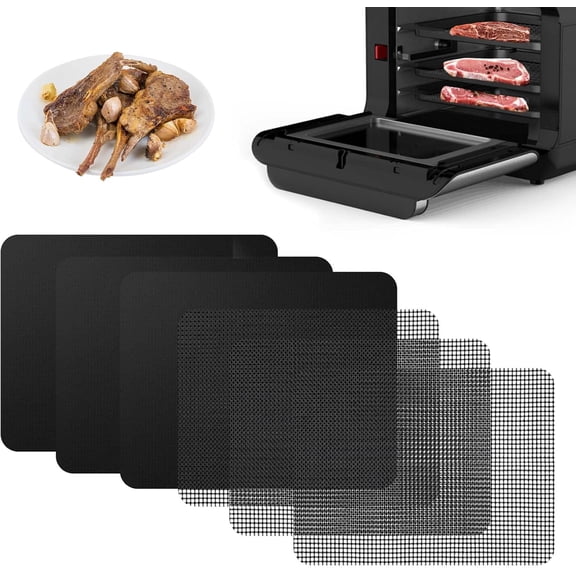 Reusable Air Fryer Liners 12x12inch Non-Stick,Bottom of Toaster Oven Mat,3x Liners + 3x Mesh Sheets, Baking/Microwave/Grill,450°F,Pre-Cut Square for SP101/SP201/SP301/SP351