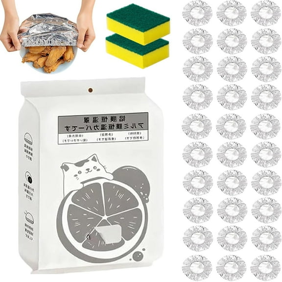 Reusable Aluminum Foil Covers, 10/30/50/100Pcs Pop-Up Tin Foil Insulation Food Cover for Kitchen Dishes, Elastic Food Storage Bowl Covers, Stretchable Heat Shield Lids(30pcs (1Pack of 30pcs))