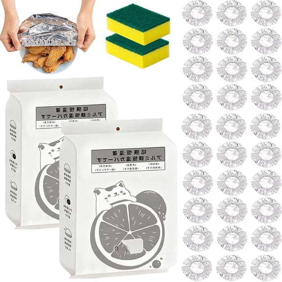 Reusable Aluminum Foil Covers, 10/30/50/100Pcs Pop-Up Tin Foil Insulation Food Cover for Kitchen Dishes, Elastic Food Storage Bowl Covers, Stretchable Heat Shield Lids(60pcs (2Pack of 30pcs))