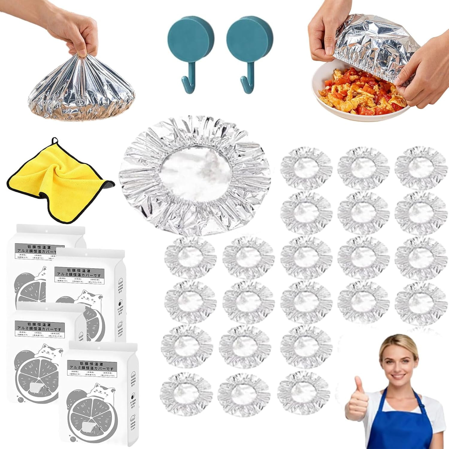 Reusable Aluminum Foil Covers, 30/50/60/120Pcs Pop-up Tin Foil Food Insulation Cover, Elastic Stretchable Heat Storage Shield Lids, Aluminum Foil Food Covers for Kitchen Plate