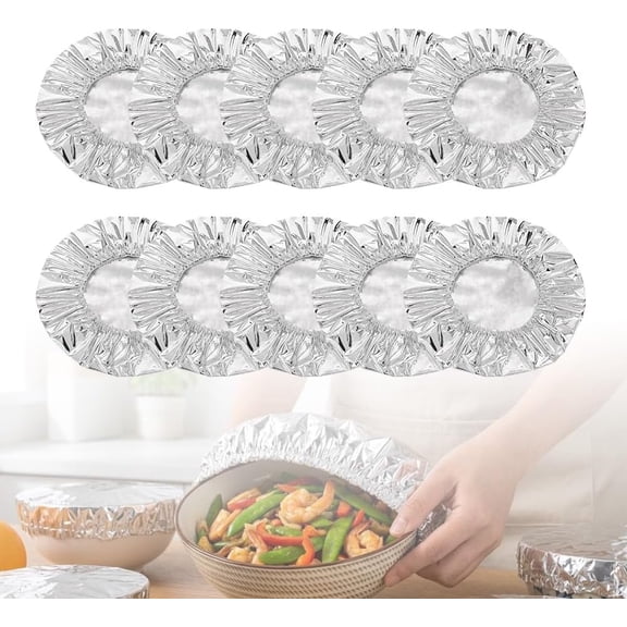 Reusable Aluminum Foil Food Covers, 36 cm Round Bowl Covers for Food Storage and Serving, Elastic Fresh Keeping Covers, Reusable Kitchen Food Cover, 10 Count