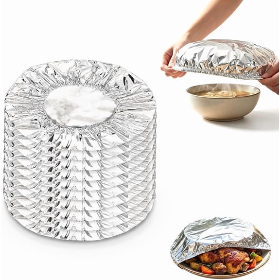 Reusable Aluminum Foil Food Covers, Aluminum Foil Heat-retaining Cover, Heat-Insulating Elastic Flexible Kitchen Lids for Meal Prep Baking Leftovers Food Storage Bowls Plates Containers (10)