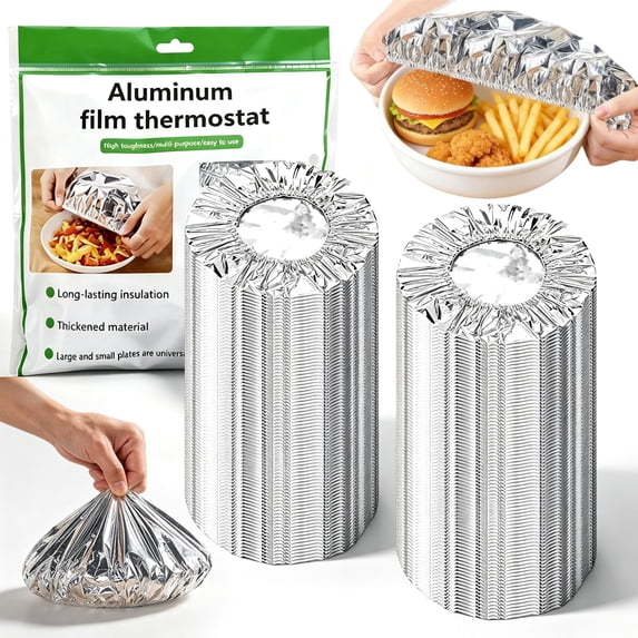 Reusable Aluminum Foil Food Covers, Elastic Heat Retaining Foil Covers for Bowls, Plates & Meal Prep