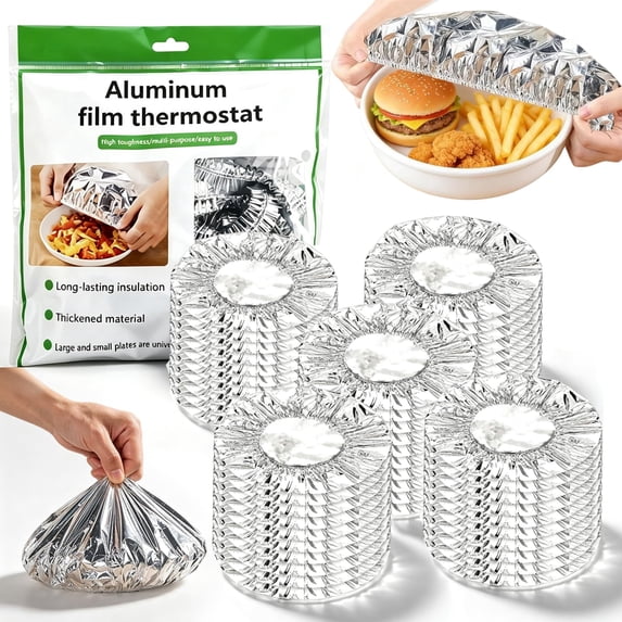 Reusable Aluminum Foil Food Covers, Elastic Heat Retaining Foil Covers for Bowls, Plates & Meal Prep