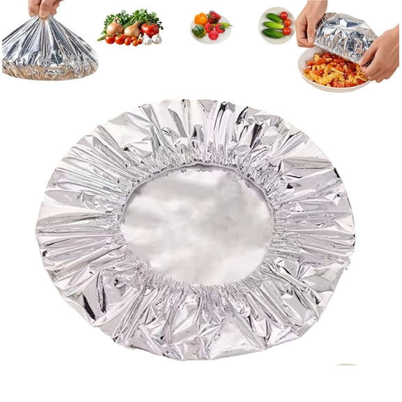 Reusable Aluminum Foil Food Covers, Foil Food Insulation Cover, Reusable Aluminum foil Heat Shield Lids,Kitchen Insulation Cover with Elastic Edges,Easy to Clean for Any Plate, Bowl,Containers(*50)