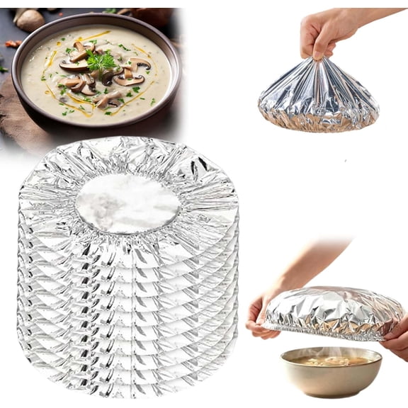 Reusable Aluminum Foil Food Covers, Pop Up Aluminum Food Cover With Elastic Edge, Food Insulation Cover for Keeping Meals Warm, Protecting Fruits, Vegetables and Leftovers (10pcs)