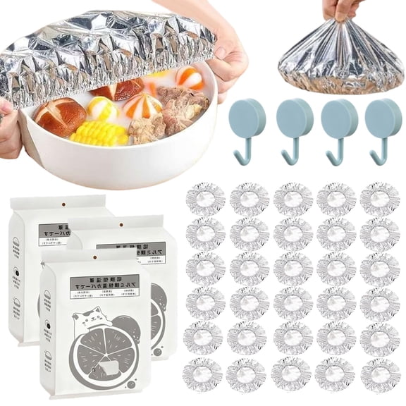 Reusable Aluminum Foil Food Covers, Pop-Up Tin Foil Food Insulation Cover, Universal Kitchen Aluminum Foils Bags for Food, Adjustable Foods Storage Covers for Any Plate or Bowl (90Pcs/3BAGS)