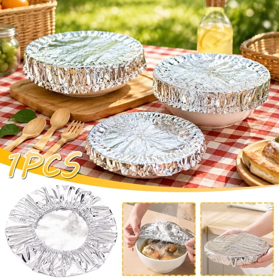 Reusable Aluminum Foil Food Covers, Stretchable Metal Wrap Set, 50 Count for Bowls, Plates, BBQ, Meal Prep, and Food Storage