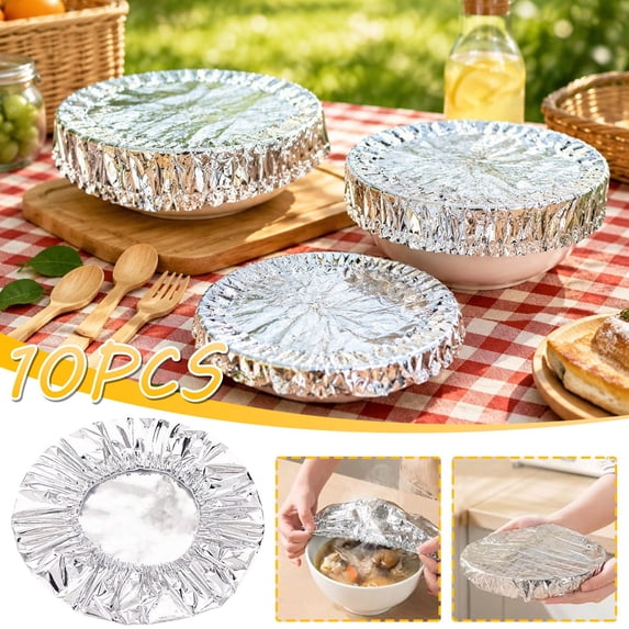 Reusable Aluminum Foil Food Covers, Stretchable Metal Wrap Set, 50 Count for Bowls, Plates, BBQ, Meal Prep, and Food Storage