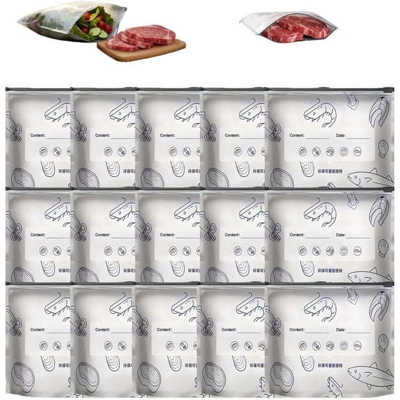 Reusable Aluminum Foil Freshness Seal Bags,Light-Blocking Freshness Lock, Stand Up Foil Sealable Bags with Label and Zip Lock for Vegetable Fruit Meat