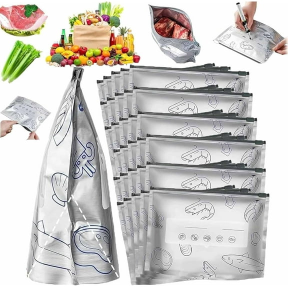 Reusable Aluminum Foil Sealable Storage Bags, 10/30pcs Leakproof & Reusable for Everyday Use, Food Freezer Bag, Stand up Bags with Label and Zip Lock for Vegetable Fruit Meat