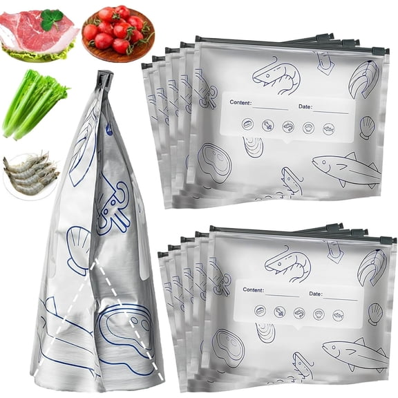 Reusable Aluminum Foil Sealable Storage Bags, 100% Light-Blocking Vacuum Zipper Pouches, Lock Freshness Odor-Proof Stand-Up Bags with Label, Extended Freshness for Vegetable Fruit Meat (10PCS, S)