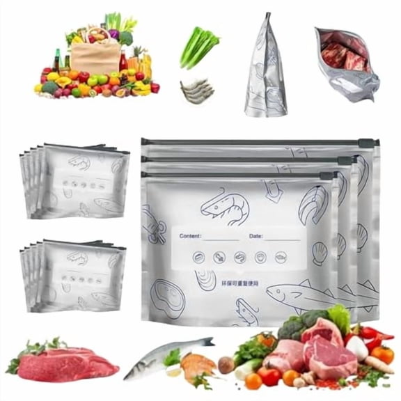 Reusable Aluminum Foil Sealable Storage Bags, 10Pcs Resealable Stand Up Pouch Bags, Frozen Meat for Long-Lasting Freshness, For Kitchen Vegetable Fruit Meat Storage And Freezable