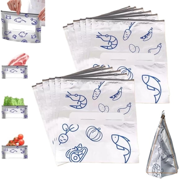 Reusable Aluminum Foil Sealable Storage Bags, 2026 New Reusable Food Storage Bags, Sandwich Zip Lock Freezer Pouches, Stand Up Foil Sealable Bags For Vegetable Fruit Meat With Label (20PCS, Large)