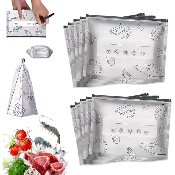 Reusable Aluminum Foil Sealable Storage Bags, 2026New Resealable Vacuum Zipper Pouches for Food, Stand Up Foil Sealable Bags with Label and Zip Lock for Vegetable Fruit Meat (3Size)