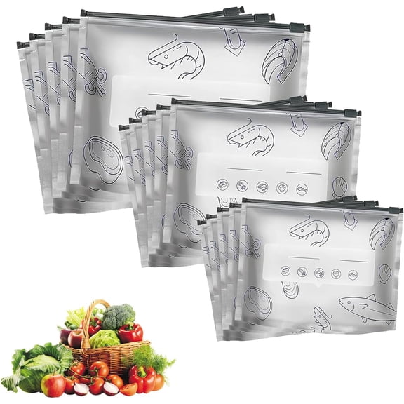 Reusable Aluminum Foil Sealable Storage Bags, 30Pcs Leak-Proof Stand Up Food Storage Bags with Labels & Zip Lock for Freezer, Pantry, Vegetables, Meat