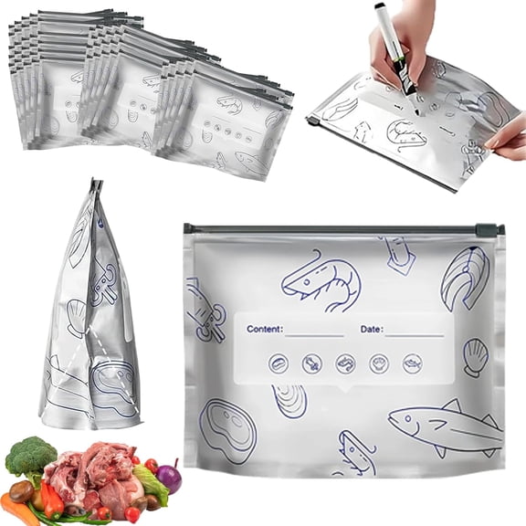 Reusable Aluminum Foil Sealable Storage Bags, Aluminum Storage Bag with Zipper Lock, Foil Freezers Safe & Leak Proof Stand Up Pouches for Vegetable, Fruit and Meat Storage