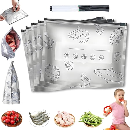 Reusable Aluminum Foil Sealable Storage Bags,Heat Resistant, Leakproof,Available in 3 sizes, with multiple quantity options,Vacuum Zipper Pouches Food with Label for Vegetable Fruit Meat