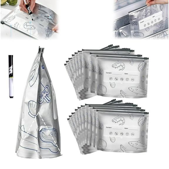 Reusable Aluminum Foil Sealable Storage Bags – Heavy-Duty Reusable Foil Pouches, With Label And Zip Lock, Leakproof Freezer Safe Aluminum Food Bags for Kitchen(10PCS, Small)