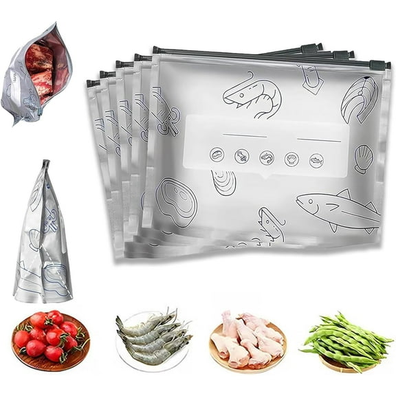 Reusable Aluminum Foil Sealable Storage Bags, Leakproof Stand Up Design with Vacuum Zipper for Food Preservation Vegetables Fruits Meat