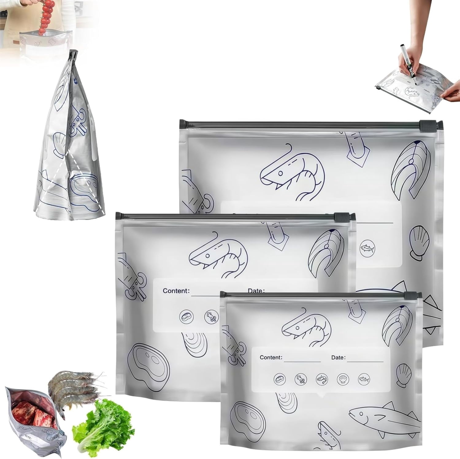 Seabale Reusable Aluminum Foil Sealable Storage Bags, New Resealable Vacuum ...