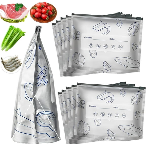 Reusable Aluminum Foil Sealable Storage Bags, Resealable Vacuum Zipper Pouches for Food, Stand Up Foil Sealable Bags with Label and Zip Lock for Vegetable Fruit Meat (10pcs,S(20 * 13cm))