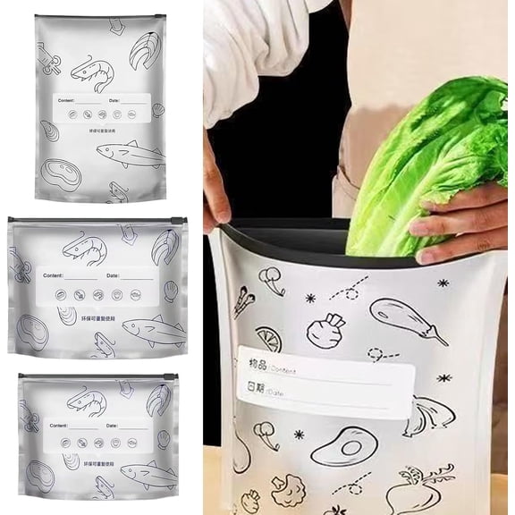 Reusable Aluminum Foil Sealable Storage Bags, Resealable Vacuum Zipper Pouches for Food, Stand Up Foil Sealable Bags with Label and Zip Lock for Vegetable Fruit Meat (30PCS)