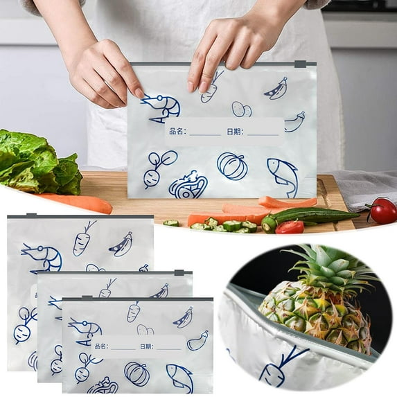 Reusable Aluminum Foil Sealable Storage Bags, Reusable Food Storage,Reusable Seafood Meat Freezer Bags, Stand up Foil Sealable Bags with Label and Zip Lock Aluminum Foil Fresh Keeping Bag