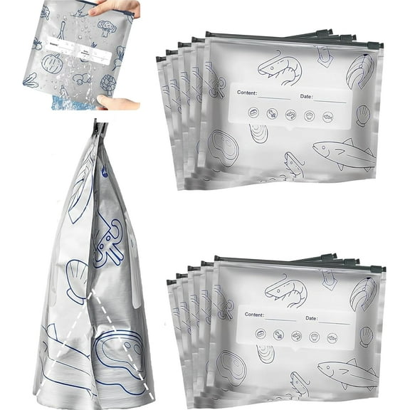 Reusable Aluminum Foil Sealable Storage Bags, Stand Up Foil Sealable Bags with Label and Zip Lock, Food Storage Preservation Bags with a Stand-up Bottom Design for Vegetable Fruit Meat