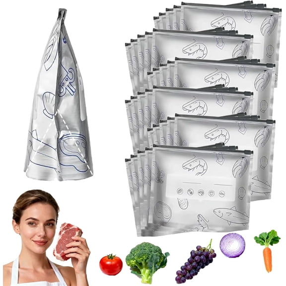 Reusable Aluminum Foil Sealable Storage Bags, Stand Up Foil Sealable Bags With Label And Zipper Lock, Aluminum Freezer Storage Bags For Meat Fruit Vegetable, Food Freshness Organization (26cm * 29cm)