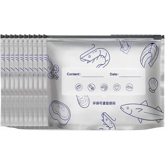 Reusable Aluminum Foil Sealable Storage Bags, Stand Up Mylar Bags with Zipper Lock and Label for Food Preservation of Vegetables, Meat, Snacks and Seafood