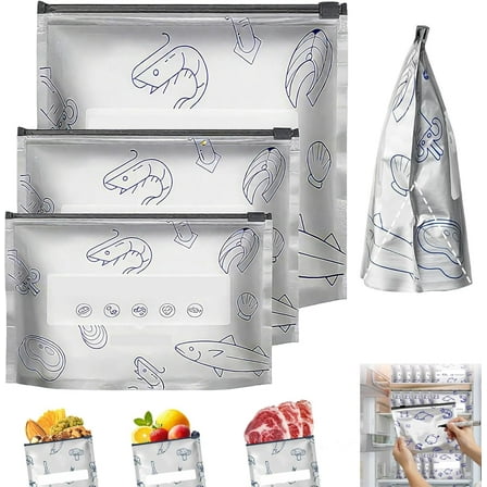 Reusable Aluminum Foil Sealable Storage Bags, Various Sizes of Freezer Bags with Zipper that are Freezer Safe & Leak Proof Stand Up Storage Bags for Vegetable, Fruit and Meat