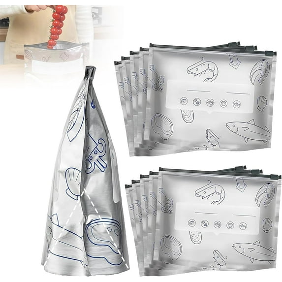 Reusable Aluminum Foil Storage Bags, 30PCS Thick Resealable Vacuum Zipper Pouches with Labels for Food, Stand Up Sealable Bags for Vegetable Fruit Meat Snacks