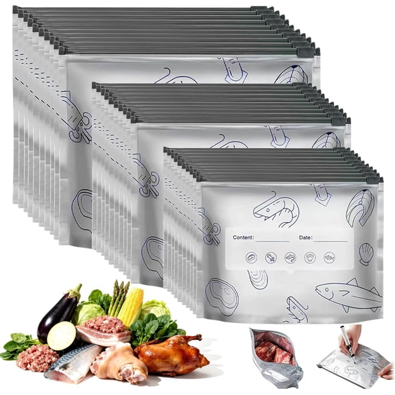 Reusable Aluminum Foil Storage Bags, Leak Proof Stand Up Freezer Bags with Zipper Lock Label for Food Preservation, Vegetables, Meat, Snacks