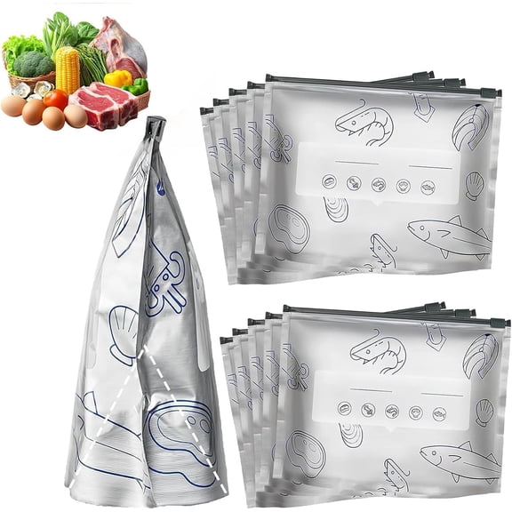 Reusable Aluminum Foil Storage Bags, Stand Up Design with Labels for Organized Pantry & Fridge, Multi-Use Bags for Snacks, Lunch, and Produce