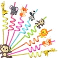 thumbnail image 1 of Reusable Animal Shaped Straws Set for Kids Straws with Fun Cartoon Figures Spiral Straws for Parties and Everyday Use Drinking Straws #A5 as show_091, 1 of 8