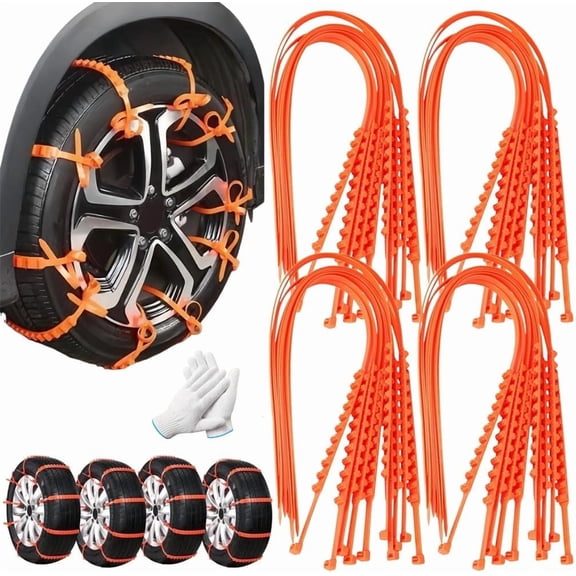 Reusable Anti-skid Nylon Tire Chains, 80pcs Snow Temporary Tire Straps, Winte Reusable Emergency Traction Zip Tie Wheel Belts , on Ice Sand Mud Rain Road