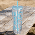 thumbnail image 1 of Reusable BPA-Free Clear Tumbler with Pink Bow Pattern: Lid & Straw Included, Iced Coffee Cup for On-the-Go, Home & Office, 1 of 6
