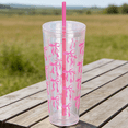 thumbnail image 1 of Reusable BPA-Free Clear Tumbler with Pink Bow Pattern: Lid & Straw Included, Iced Coffee Cup for On-the-Go, Home & Office, 1 of 6