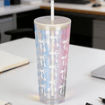 thumbnail image 1 of Reusable BPA-Free Clear Tumbler with Pink Bow Pattern: Lid & Straw Included, Iced Coffee Cup for On-the-Go, Home & Office, 1 of 6