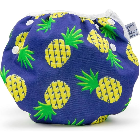Reusable Baby Swim Diapers (Sizes N 5) Adjustable, Easy-Wash Nageuret Reusable Swim Diaper Kids Soft, Breathable, Waterproof Swim Wear for Baby & Newborn! (Sea Friends) Blue Pineapples