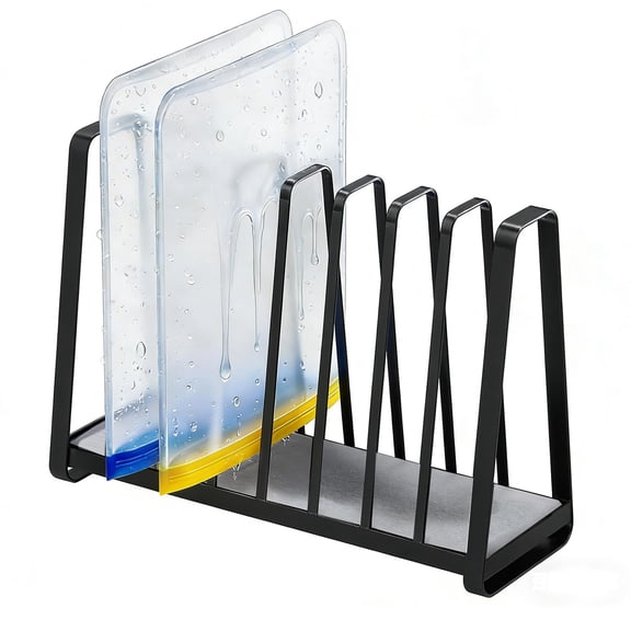 Reusable Bag Drying Rack - Built in Quikly Dry Diatomite Stone Tray, Kitchen Drying Rack for Ziplock/Sandwich Storage Bags, Plastic Bag Drying Rack, Silver