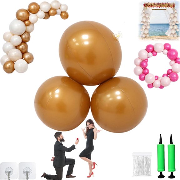 Reusable Balloon Garland Arch Kit, Inflatable Balloon Arch, Reusable Balloon Arch Inflatable, 3 PCS Linked PVC Balloon Garland, Easy Setup Party Decoration for Birthday Wedding (Gold Brown, 3 Balls)