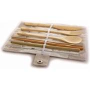 Reusable Bamboo Cutlery Set   Fork, Spoon, Knife, Chopsticks, Straw, Cleaning Brush with Green Pouch | Zero Waste, Plastic-Free, Eco-Friendly Travel Utensils