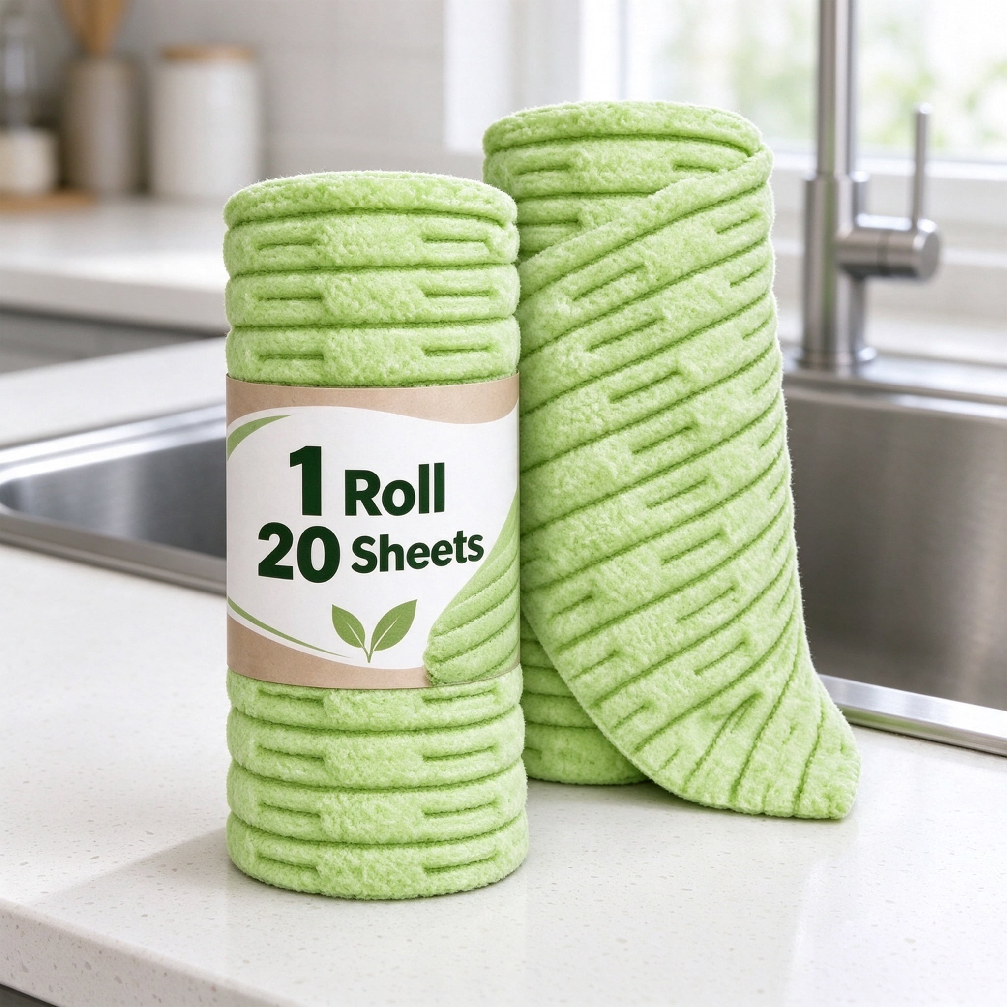 Reusable Bamboo Kitchen Towel Roll, Tear-Away Microfiber Cleaning ...