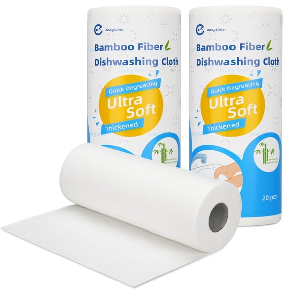 Reusable Bamboo Paper Towels, Kitchen Cleaning Cloth Rolls, Tear Away Wet/Dry Dish Use, Washable Cloth for Kitchen, Car, Bathroom, Soft & Thickened Wiping Rags, 11' x 11', 2 Rolls