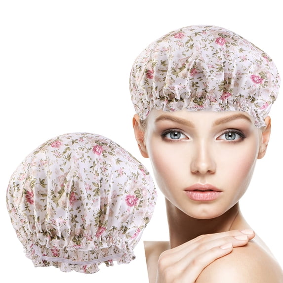Reusable Bath Shower Caps for Women Double Elastic Hair Cap for Medium Size Shower - Showering Accessory